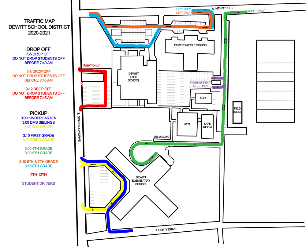 DeWitt School District Traffic Flow Map 2020-2021