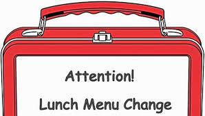 Red Lunchbox that says Attention! Lunch Menu Change